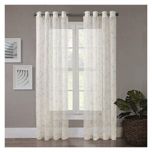 NEW Regal Home Leaves Print Grommet Sheer Curtain Panel Ivory Linen White 50x84